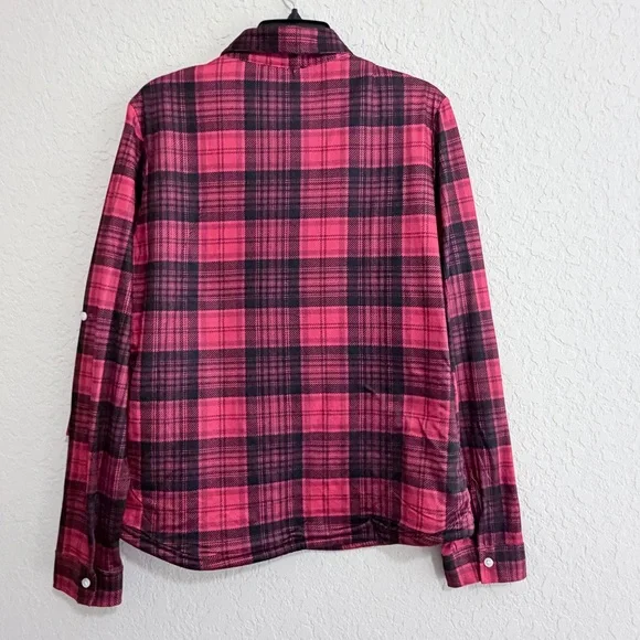 Forever 21 Womens Red Plaid Fleece Lined Button Down Long Sleeve Shirt Large NWT - Picture 6 of 15